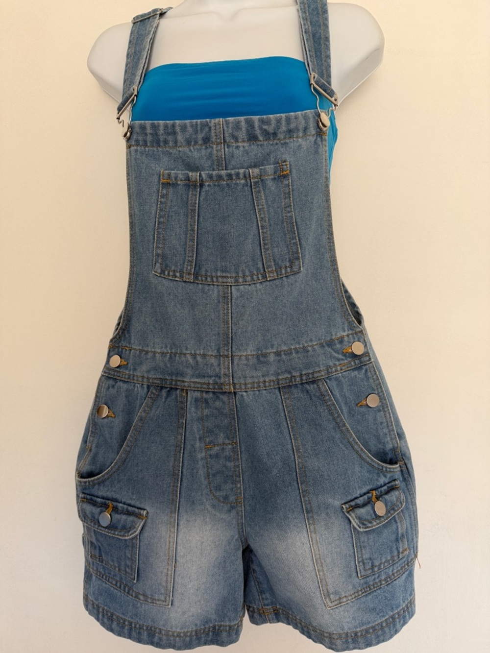 Denim Short Overalls Jumpsuit - Blue